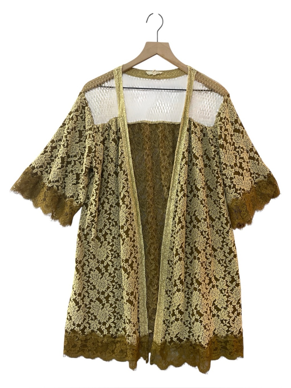 Easel Golden Brown Lace Kimono Top Size S Feminine Coquette Vintage Inspired